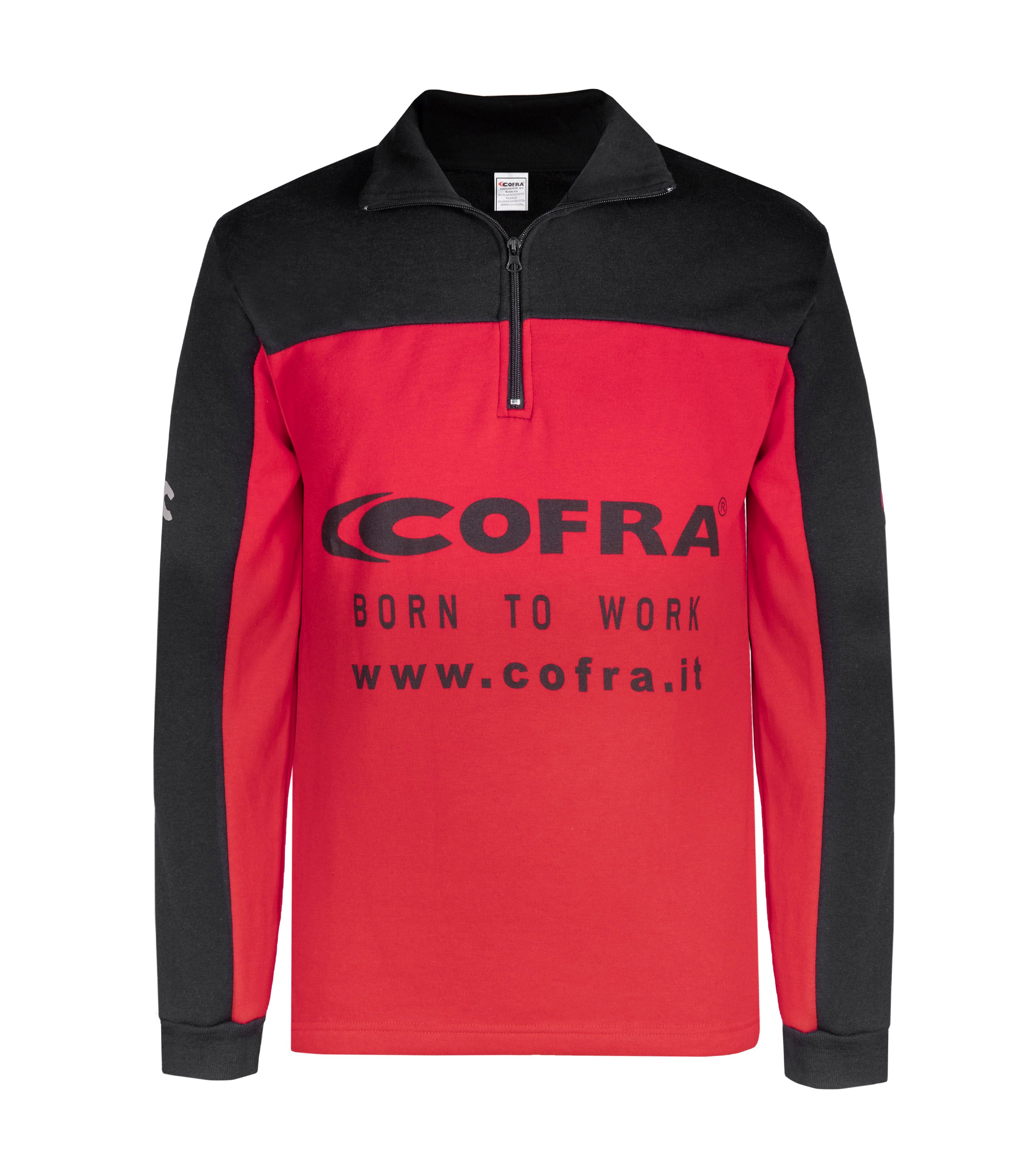 Zip Neck Sweater, Black and red  | With Cofra logo